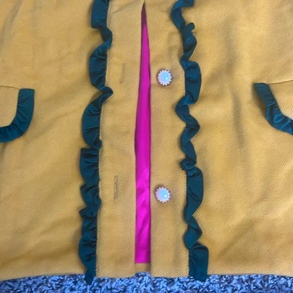 2 Piece Set - Skirt Set Gold Yellow and Green Trimmed Skirt Set Pearl Buttons - Picture 4 of 16